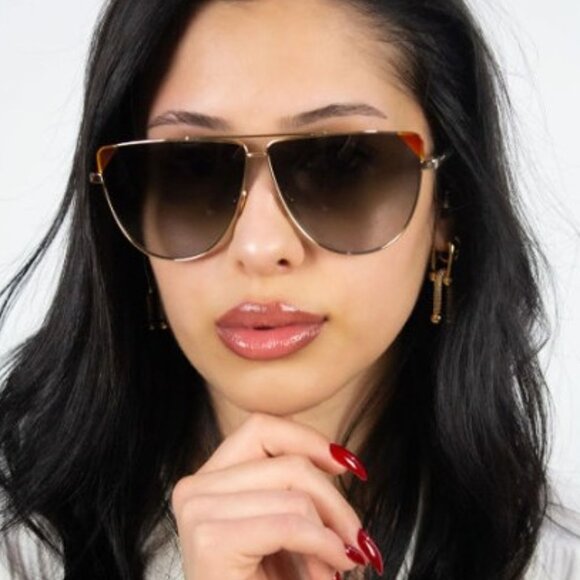 Victoria Beckham VB239S 215 Sunglasses Dark Brown Aviator Frame, Brown Lenses - Picture 2 of 10